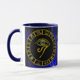 ASTRAL HORUS EYE, BLAUW TALISMAN Gold Zodiac Grafi Mok