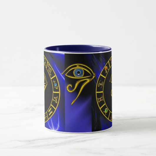 ASTRAL HORUS EYE, BLAUW TALISMAN Gold Zodiac Grafi Mok (Midden)