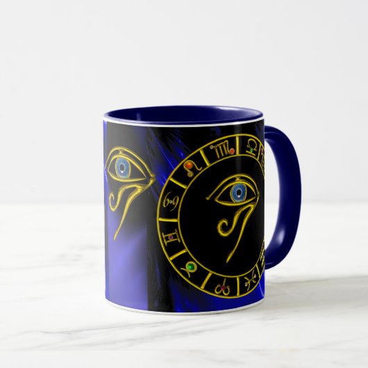 ASTRAL HORUS EYE, BLAUW TALISMAN Gold Zodiac Grafi Mok (Voorkant rechts)