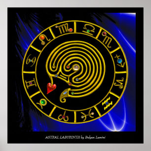 ASTRAL LABYRINTH GOLD ZODIAC CHART Astrologie Poster