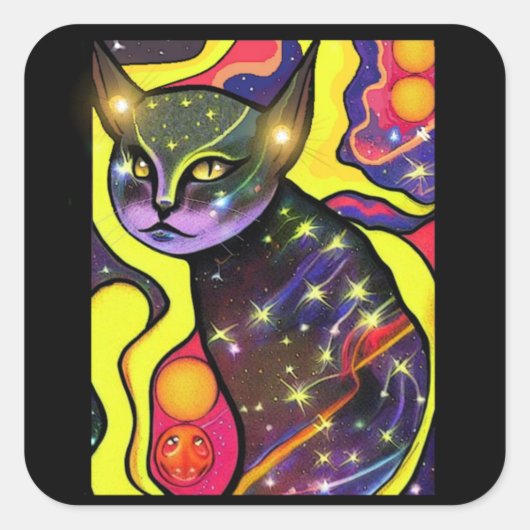 Astrale Kat- Vierkante Sticker (Voorkant)