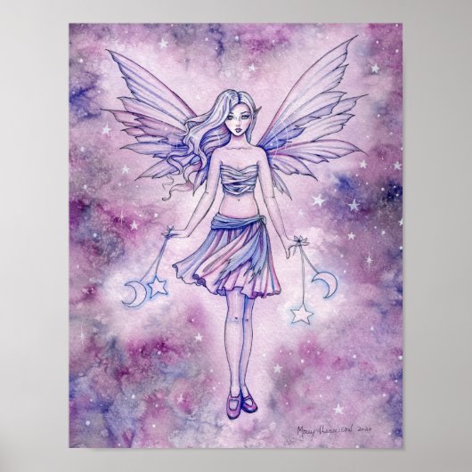 Astralina Paars Blue Fairy Fantasy Art Waterverf Poster (Voorkant)