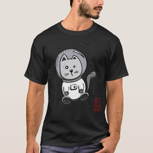 Astro Cat - Ruimtekat die in de ruimte zweeft - As T-shirt (Voorkant)