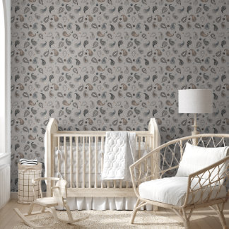 Astro Paisley & Yin Yang Stippen Grijs Blauw Beige Behang