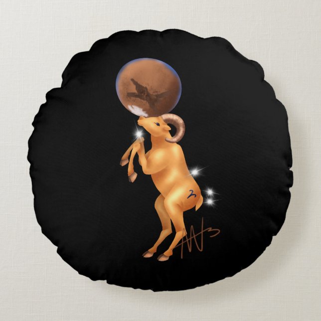 Astro Ram Mars Zodiac Rond Kussen (Voorkant)