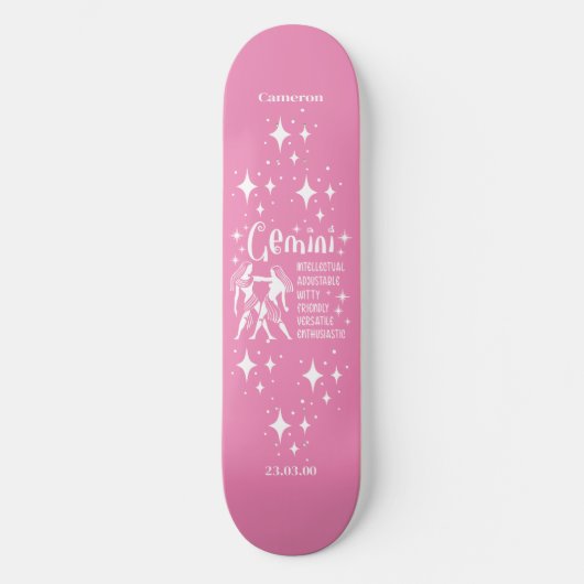 Astrologie Pink Skateboard avec Symbole Gemini (Recto)