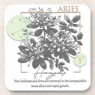 Astrologie / Ram Zodiac Sign Bloem Honeysuckle Bier Onderzetter