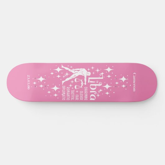 Astrologie Roze Skateboard met Weegschaal Symbool (Horizontaal)