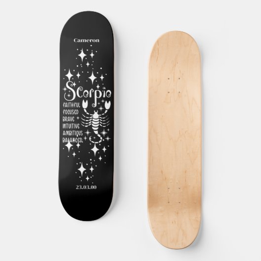Astrologie Skateboard noir avec symbole Scorpio (Recto)