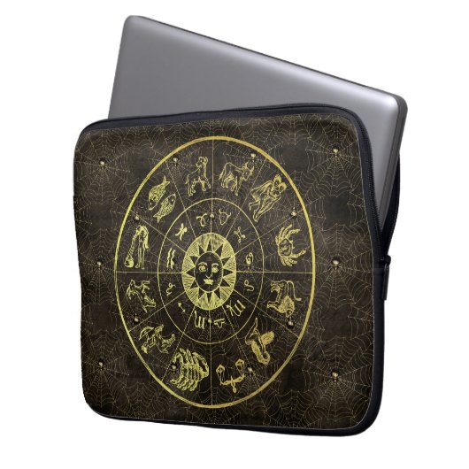 astrologie Zodiac en Cobweb magisch Laptop Sleeve (Voorkant Links)
