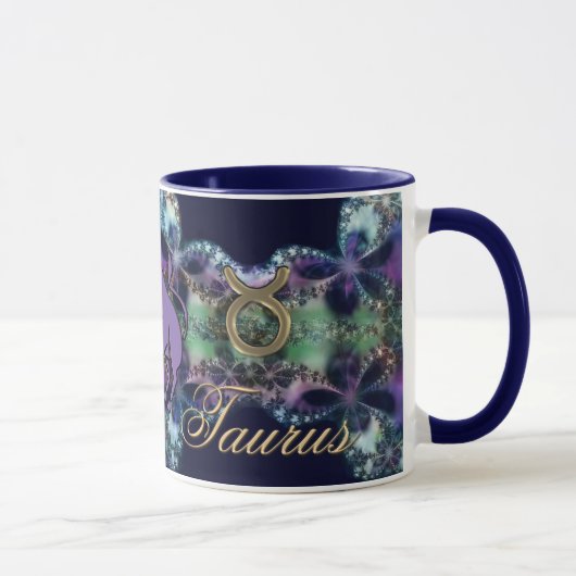 Astrologie Zodiac Sign Taurus the Bull Paars/Gold Mok (Rechts)