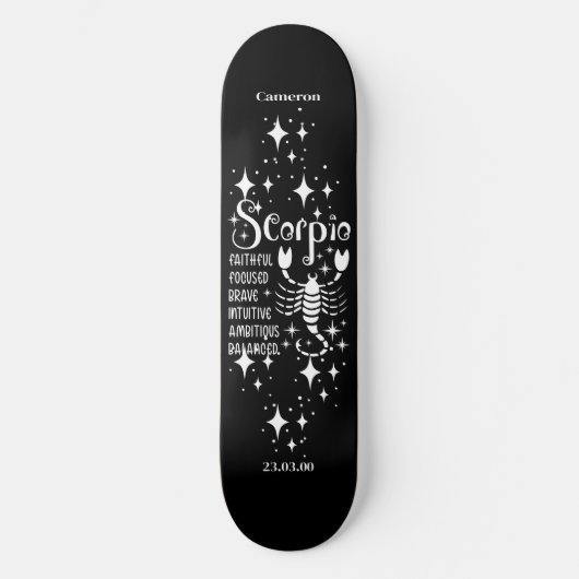 Astrologie Zwart Skateboard met Schorpioen Symbool (Voorkant)