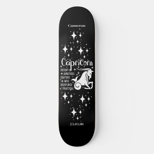 Astrologie Zwart Skateboard met Steenbok Symbool (Voorkant)