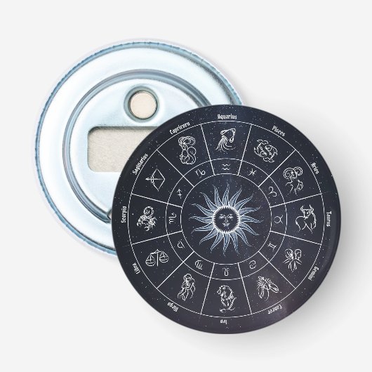 astrologische cirkel button flesopener (Voorkant)