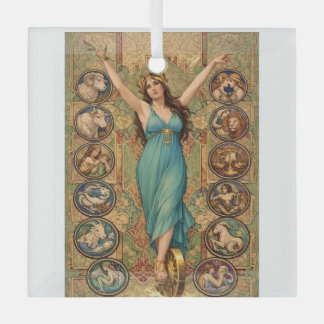 Astrology Goddess Art Nouveau Zodiac  Glas Ornament