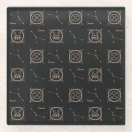 Astrology Star Sign. Black & Gold Zodiac Cancer Glazen Onderzetter