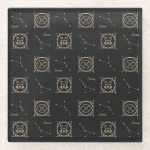 Astrology Star Sign. Black & Gold Zodiac Cancer Glazen Onderzetter