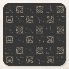 Astrology Star Sign. Black & Gold Zodiac Cancer Vierkante Kartonnen Onderzetter
