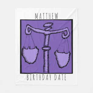 Astrology Zodiac Libra Sign Birthday name Bkt Fleece Deken