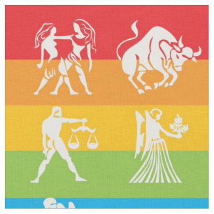 Astrology Zodiac Rainbow Print Pattern Fabric Stof