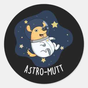 Astromutt Funny Dog Astronaut Pun Dark BG Ronde Sticker