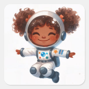 Astronaut Afro-Amerikaans meisje met Afro Puffs Vierkante Sticker