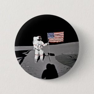 Astronaut Alan Shepard,  Amerikaanse vlag op de ma Ronde Button 5,7 Cm