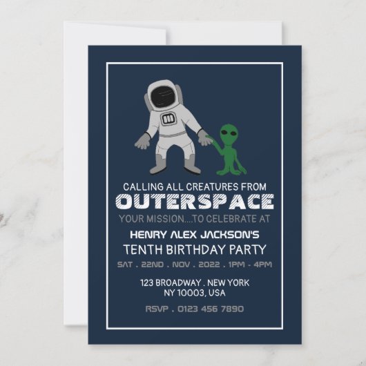 Astronaut & Alien, Birthday Kaart (Voorkant)