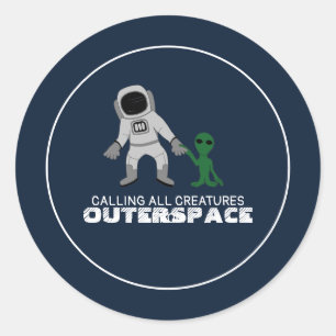 Astronaut & Alien, Outerspace Party Ronde Sticker