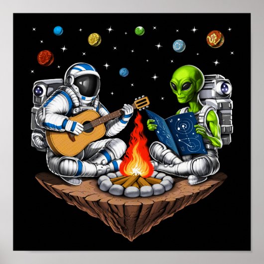Astronaut Alien Space Camping Poster (Voorkant)