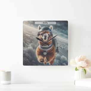 Astronaut Alpaca in de Surrreal Dier Ruimte Vierkante Klok