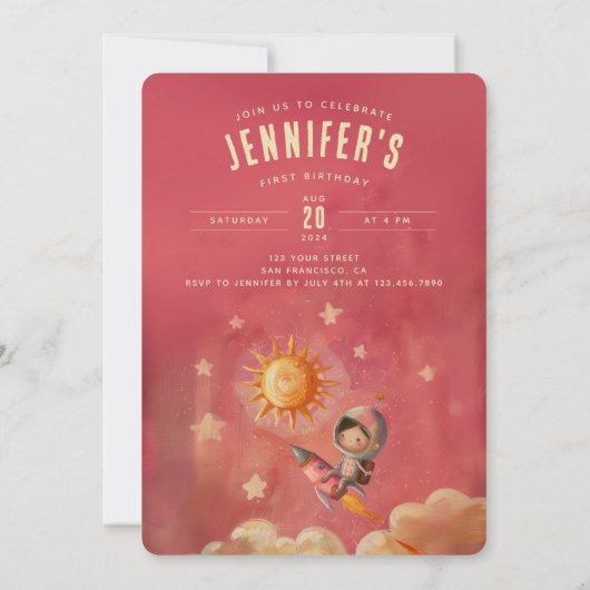 Astronaut Avontuur Eerste Verjaardagsfeest Kaart (Achterkant)