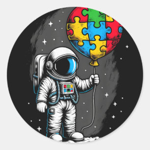 Astronaut Ballon Autisme Bewustzijn Ruimte Autisti Ronde Sticker