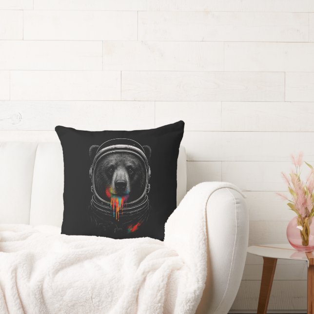 Astronaut Bear with Neon Paint Drips Cosmic Animal Kussen (Bank)