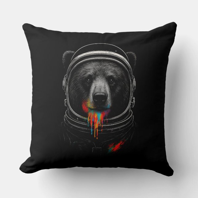 Astronaut Bear with Neon Paint Drips Cosmic Animal Kussen (Voorkant)