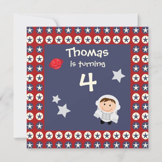 Astronaut Birthday Party - Red and Blue Stars Kaart (Voorkant)