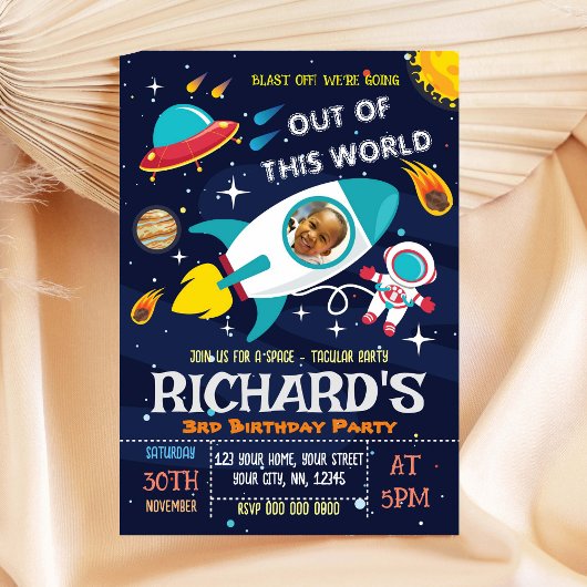 Astronaut Birthday Uitnodiging met foto