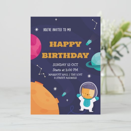 astronaut Birthday Uitnodiging tot kind (Staand voorkant)