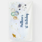 Astronaut Blue Gold Buitenspace Birthday Spandoek (Verticaal)
