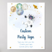 Astronaut Blue Gold Space Editable Birthday Sign Poster (Voorkant)