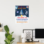 Astronaut Blue Space Verjaardag Welkom Poster (Thuiskantoor)