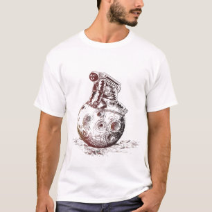 astronaut boven op een maan illustratie t-shirt