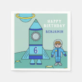 Astronaut Boy and Rocket on Moon Birthday Party Servet (Voorkant)