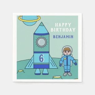 Astronaut Boy and Rocket on Moon Birthday Party Servet