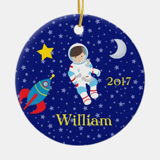 Astronaut Boy Girl Night Sky Rocket Ornament Boy (Voorkant)