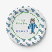 Astronaut Boy Rockets Space Name Birthday Papieren Bordje (Voorkant)