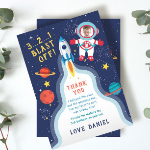 Astronaut Buitenruimte Jongen Foto Verjaardag Bedankkaart