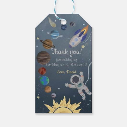 Astronaut Buitenruimte Planets Birthday Gift Label Cadeaulabel (Voorkant)