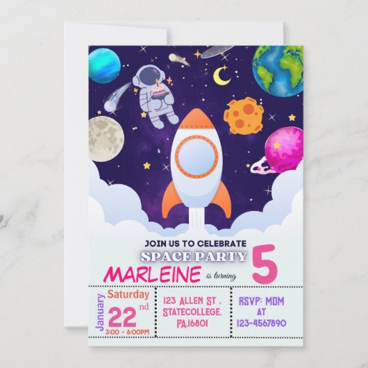Astronaut, Buitenruimte, Planets Birthday Invitati Bedankkaart (Voorkant)