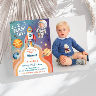 Astronaut Buitenruimte Rocket Shiket Birthday Foto Kaart